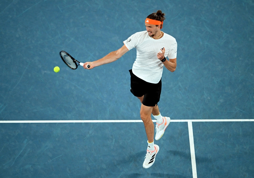 Germany's Alexander Zverev reacts during his quarter final match against Learner Tien of the U.S. 