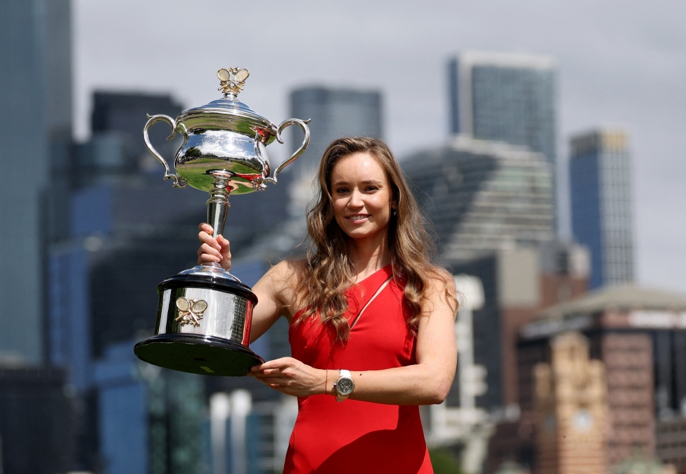 Kazakhstan's Elena Rybakina poses with the Australian Open trophy