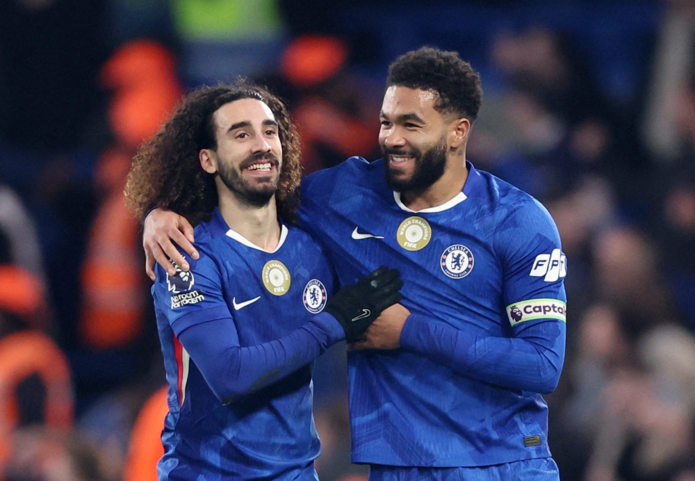  Chelsea's Reece James and Chelsea's Marc Cucurella celebrate after the match  