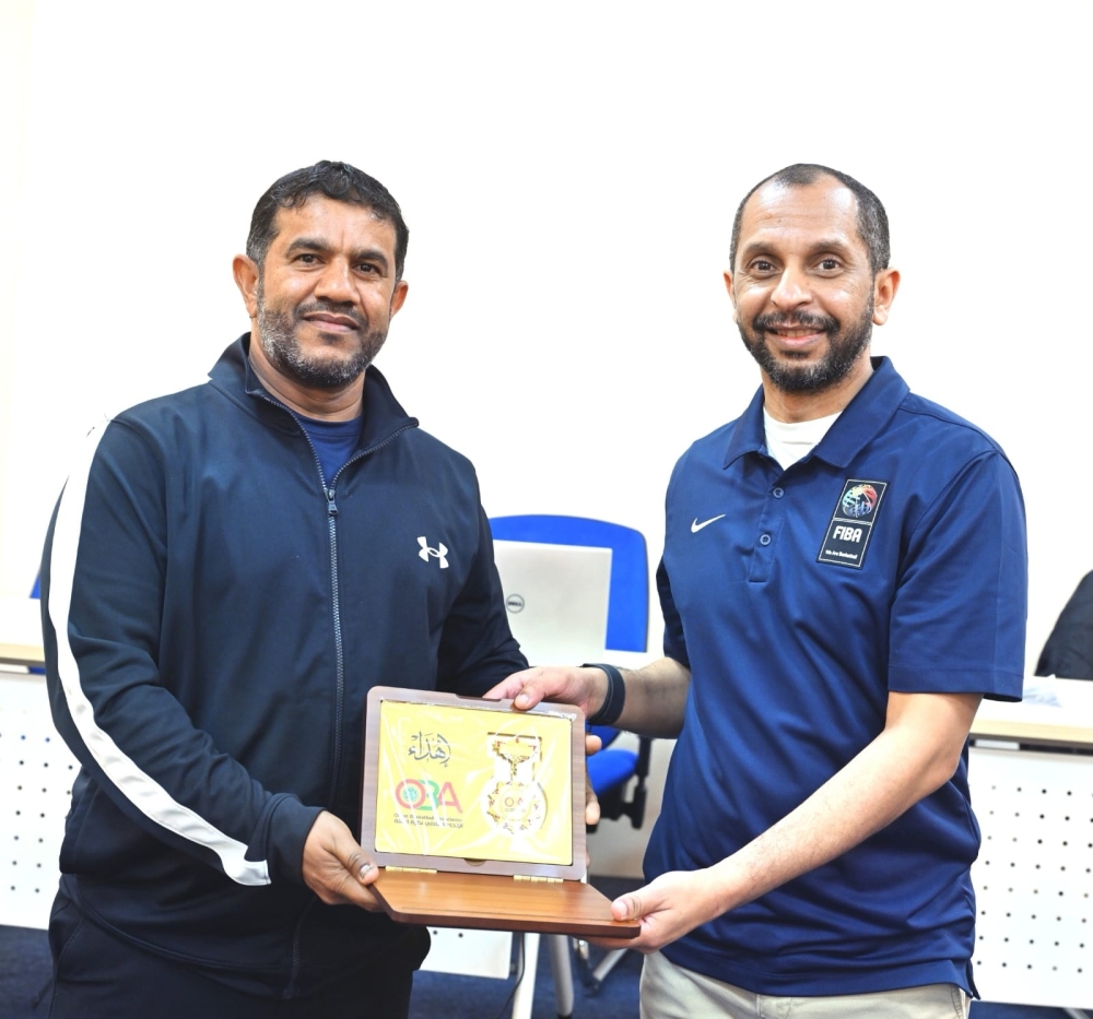 A commemorative shield presented to Mohammed al Omairi during the closing ceremony of the referees camp. — Khalfan al Ruzaiqi
