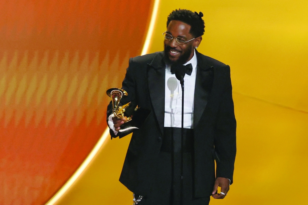 Kendrick Lamar accepts the award for Best Rap Album for "GNX" during the 68th Annual Grammy Awards in Los Angeles, California. — Reuters