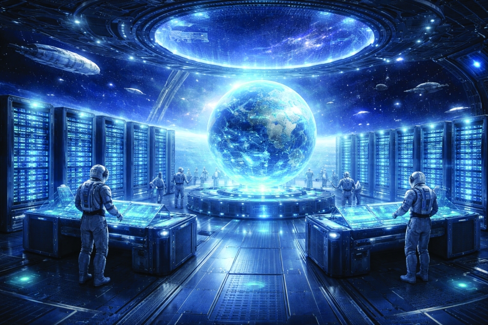 Advocates argue space-based data centers would be a cheaper alternative to data centers on Earth, thanks to constant solar energy and the ability to dump heat directly into space. — This is AI generated image