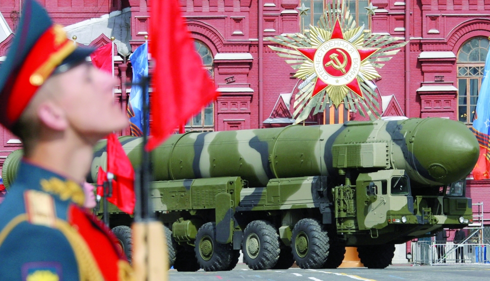 A Russian Topol-M ICBM drives across Red Square in a Victory Day Parade in Moscow. — AFP File