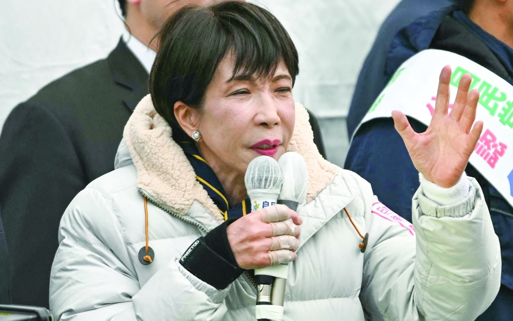 Japan's PM Sanae Takaichi delivers a campaign speech ahead of the House of Representatives election, in Tokyo.— AFP