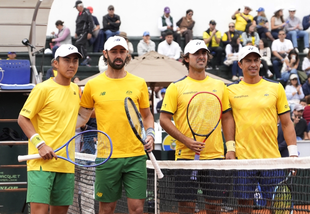   Ecuador's Gonzalo Escobar and Diego Hidalgo before their doubles match against Australia's Rinky Hijikata and Jordan Thompson 