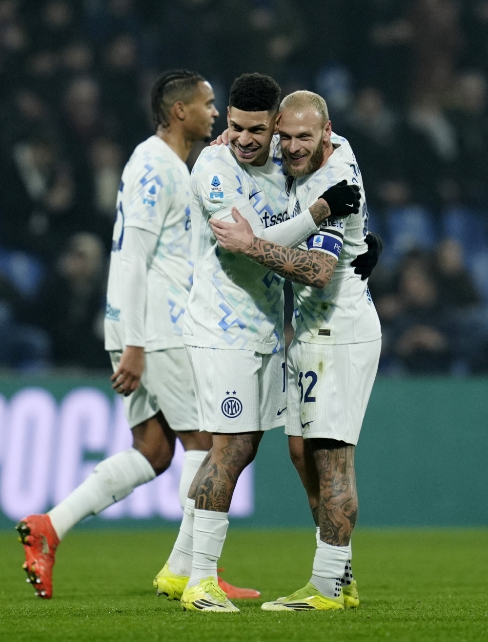   Inter Milan's Luis Henrique celebrates scoring their fifth goal with Federico Dimarco  