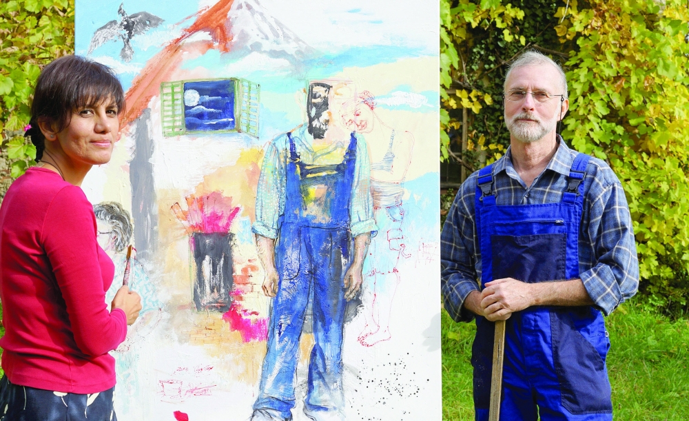 Artist and curator Marjan with Reinhard Siegl.