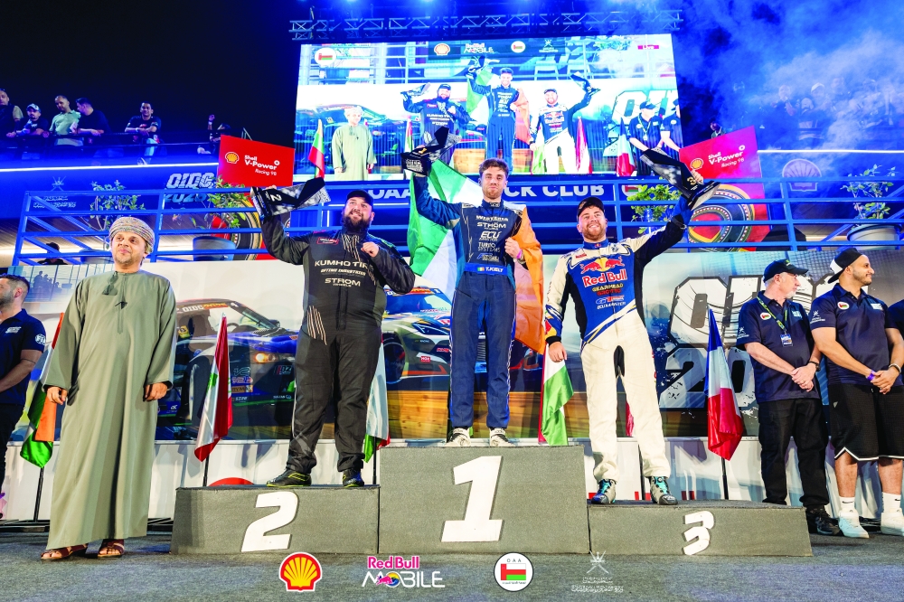 Top three winners on the podium.