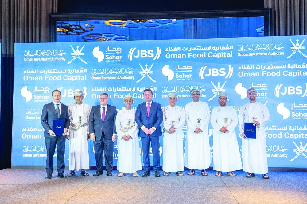 Top officials representing the Oman Investment Authority, Oman Food Capital and Brazilian meat giant JBS SA at the signing.