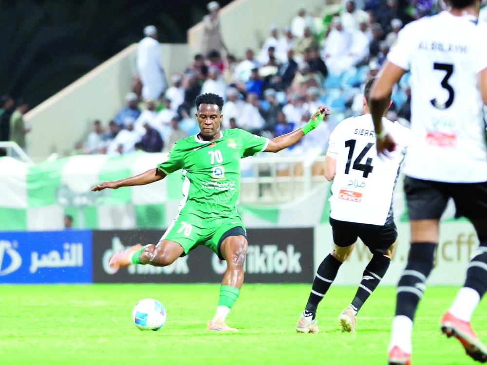 Al Nahda and Al Shabab players in action during their Gulf Champions League second-leg match at the Seeb Stadium on Tuesday. — Ruqaya al Lawati