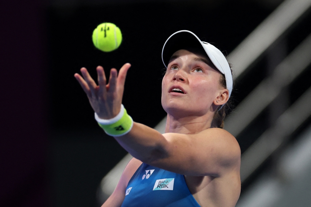   Kazakhstan's Elena Rybakina in action during her round of 16 match against China's Qinwen Zheng 