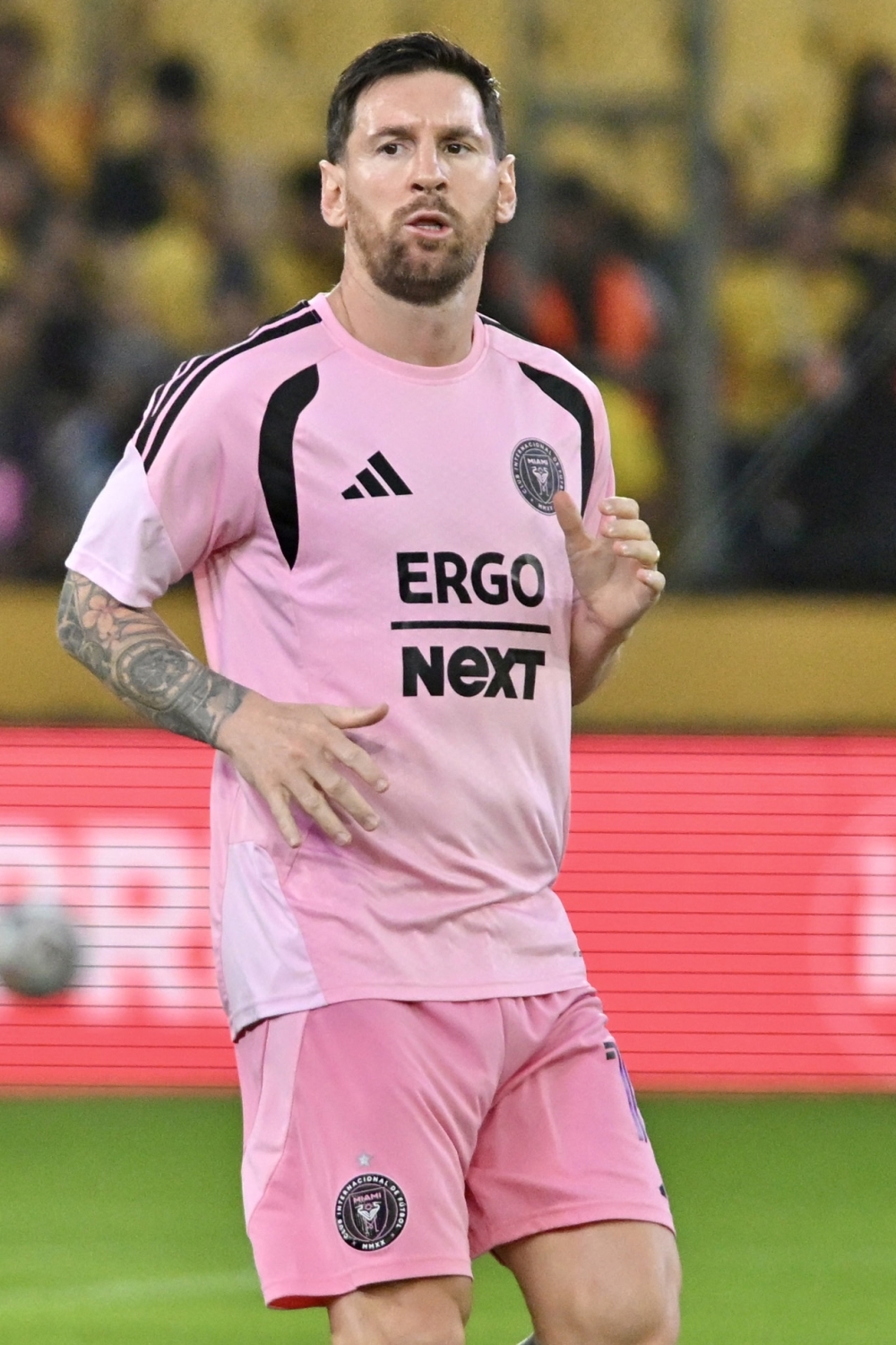 Inter Miami's Argentine forward #10 Lionel Messi warms up  