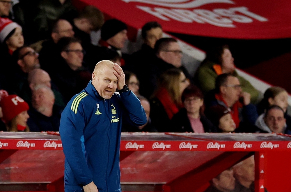   Nottingham Forest manager Sean Dyche reacts 