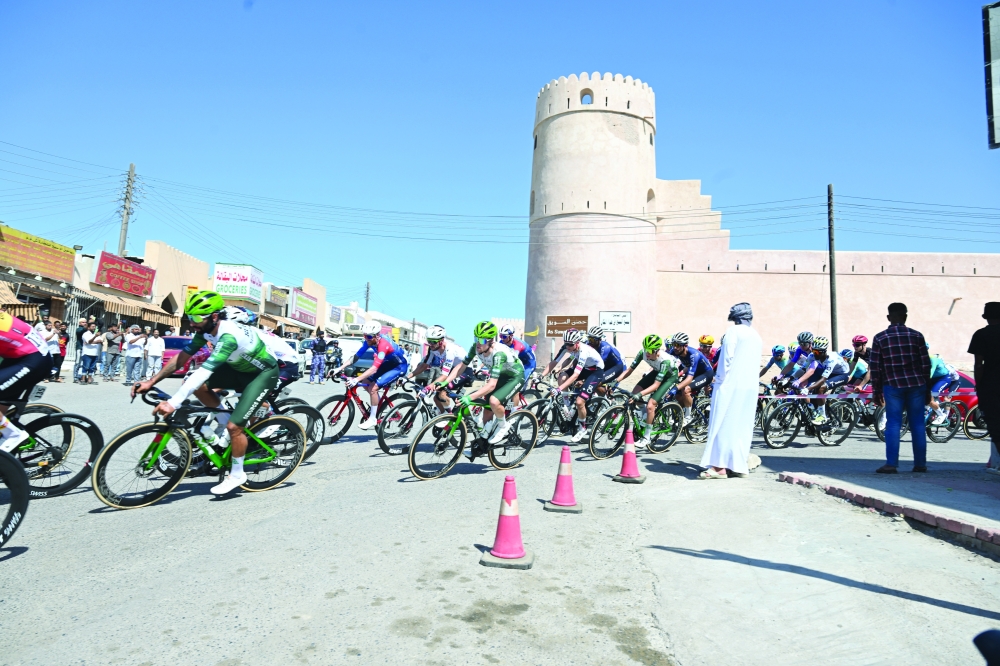 Cyclists in action during Tour of Oman 2026.