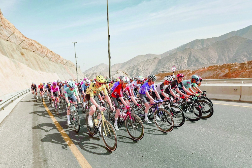 Cyclists in action during Tour of Oman 2026. 