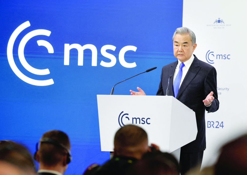 Chinese FM Wang Yi speaks on stage during the 62nd Munich Security Conference (MSC), in Munich. — AFP