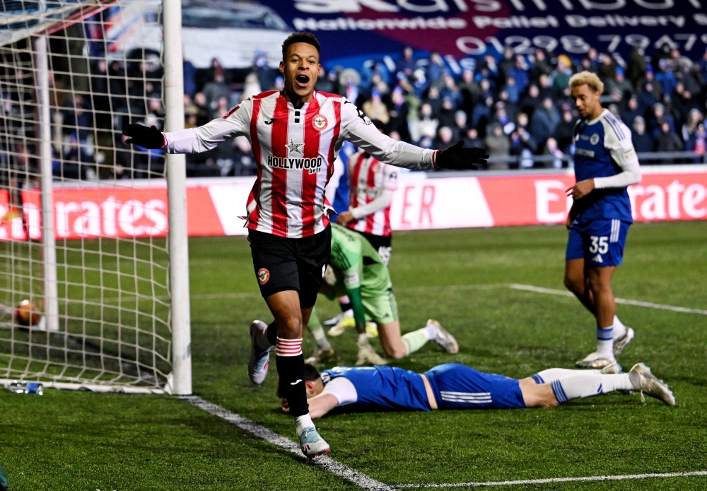 Brentford's Kaye Furo celebrates after the goal