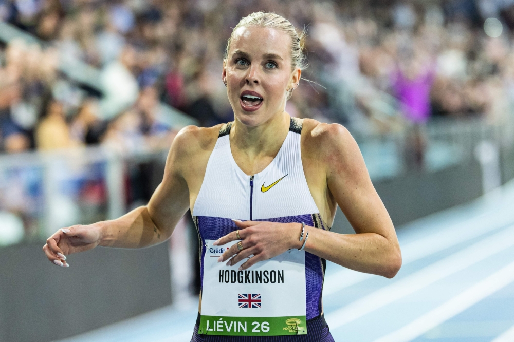 Britain's Keely Hodgkinson reacts after breaking the world record  