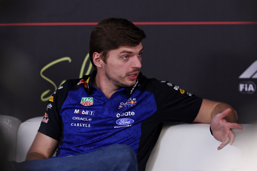 Red Bull's Max Verstappen during the press conference  