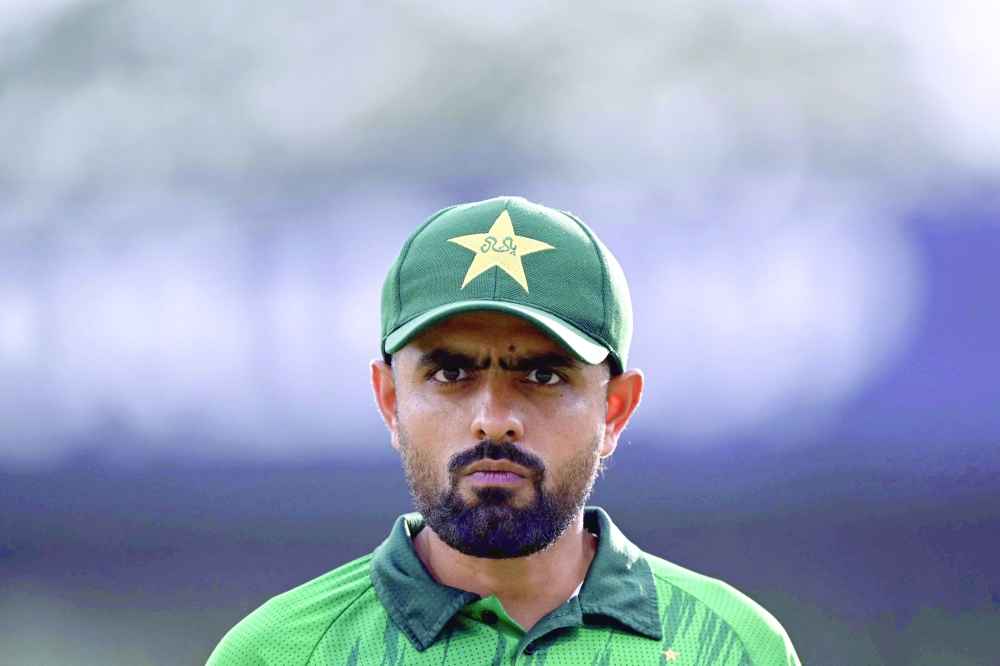 Pakistan's Babar Azam looks on during the 2026 ICC Men's T20 Cricket World Cup group stage match between Pakistan and Namibia at the Sinhalese Sports Club (SSC) Ground in Colombo on February 18, 2026. (Photo by Ishara S. KODIKARA / AFP)
