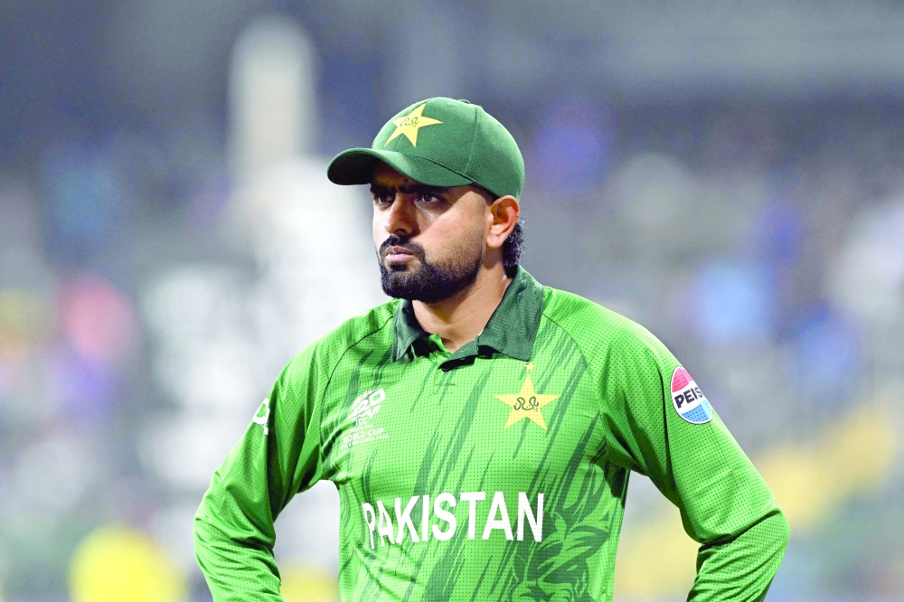 Pakistan's Babar Azam looks on during the 2026 ICC Men's T20 Cricket World Cup group stage match between India and Pakistan at the R Premadasa Stadium in Colombo on February 15, 2026. (Photo by Ishara S.KODIKARA / AFP)