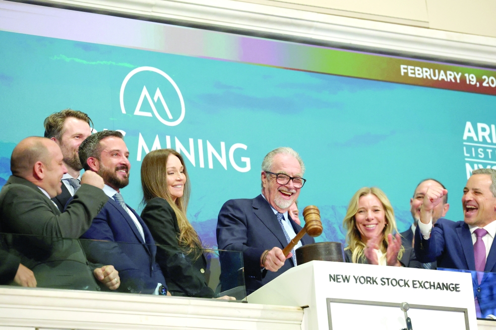 Neil Woodyer, Chairman and CEO of Aris Mining Corporation, gavels close the trading day after ringing the closing bell at the NYSE in New York City. — Reuters