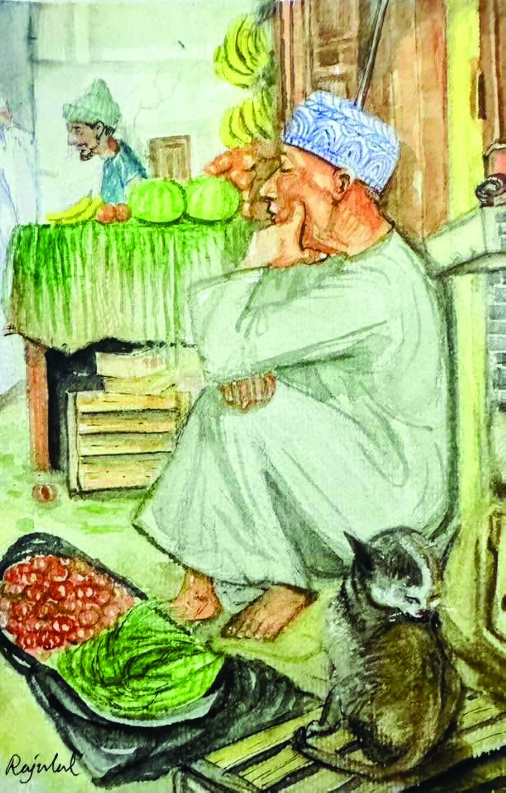 Omani at the market place — Illustration by Dr Rajulal Rafeek