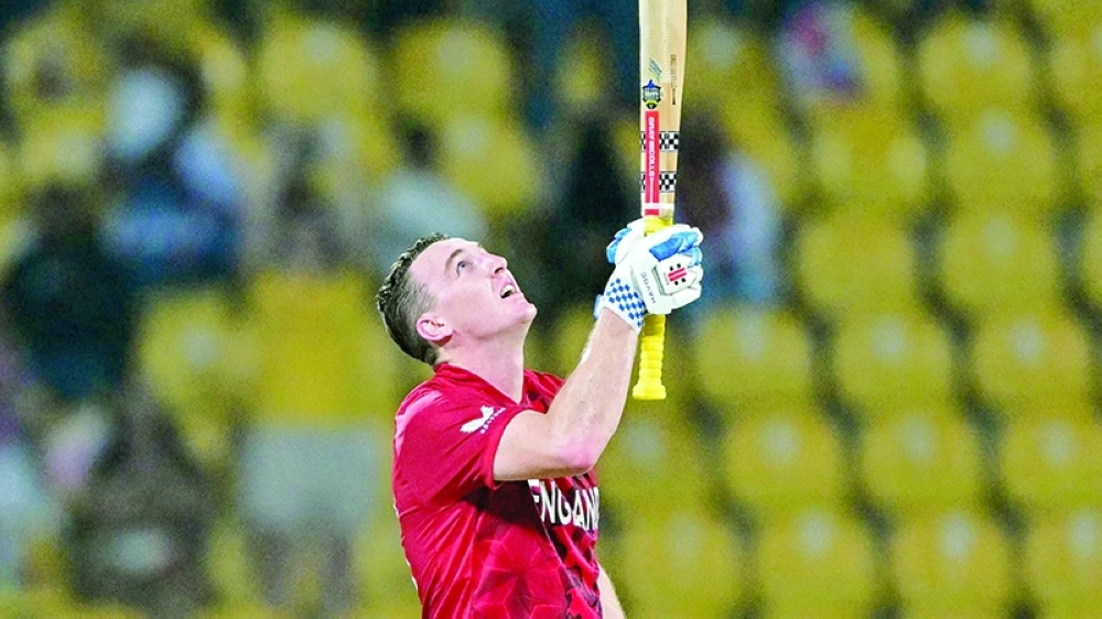 England's captain Harry Brook celebrates after scoring a century (100 runs) during the 2026 ICC Men's T20 Cricket World Cup Super Eights match between England and Pakistan at the Pallekele International Cricket Stadium in Kandy on February 24, 2026.  (Photo by Ishara S. KODIKARA / AFP)