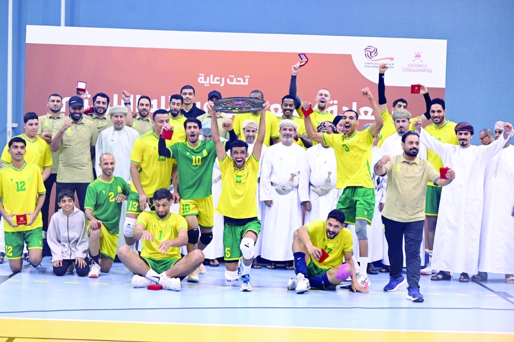 Seeb players celebrate after winning the Ministry Shield. — Abdulwahid al Hamadani