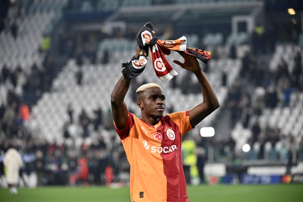 Galatasaray Nigerian forward #45 Victor Osimhen celebrates 