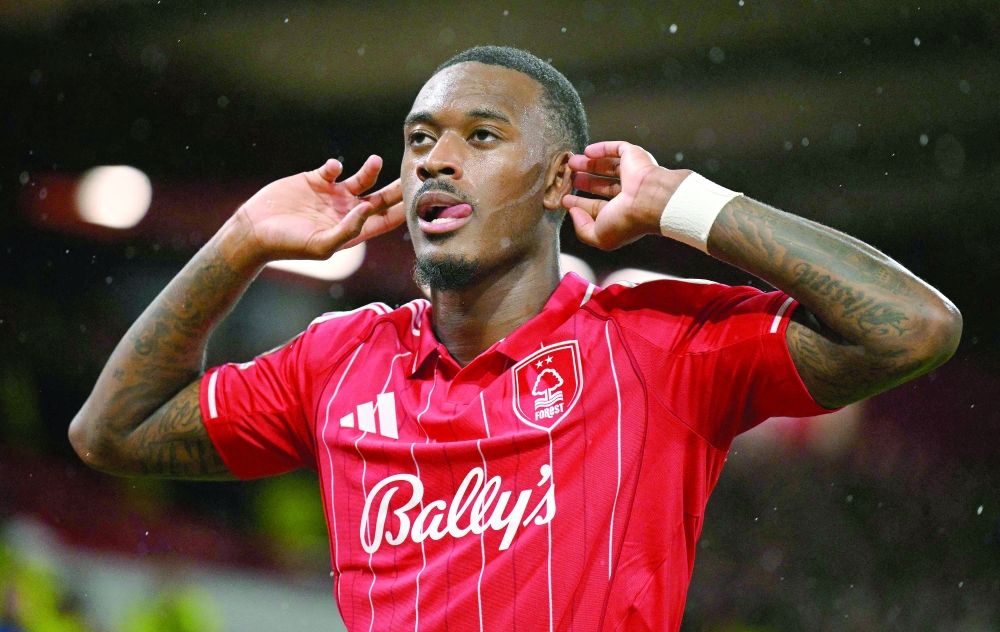 Nottingham Forest's English midfielder #07 Callum Hudson-Odoi celebrates scoring the team's first goal during the UEFA Europa League Knockout Round Play-off second-leg football match between Nottingham Forest and Fenerbahce SK at The City Ground in Nottingham, central England, on February 26, 2026. (Photo by Oli SCARFF / AFP)
