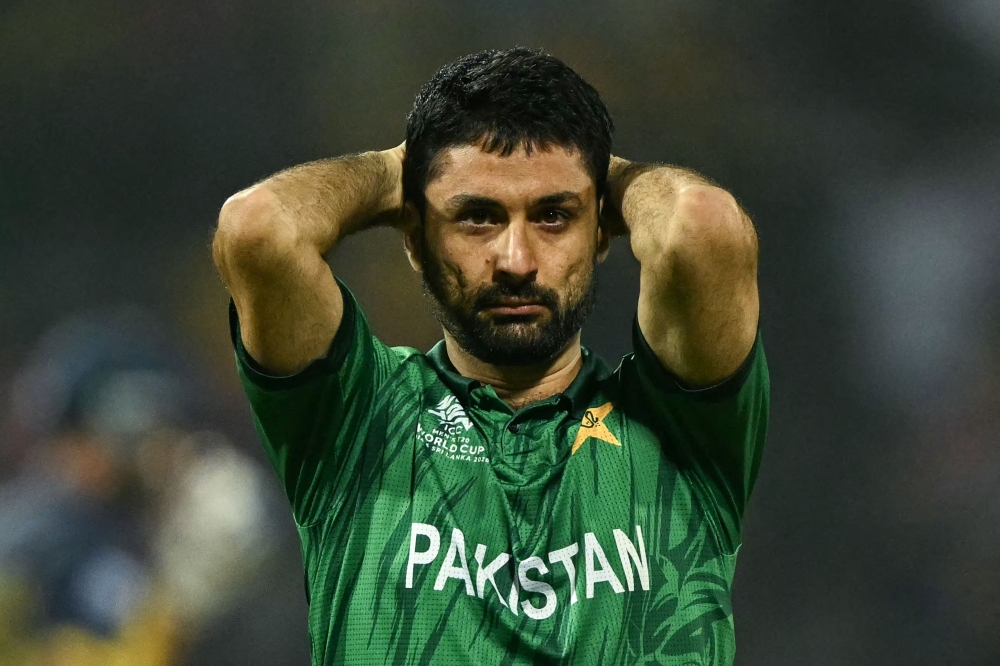 Pakistan's Abrar Ahmed reacts during the 2026 ICC Men's T20 Cricket World Cup  