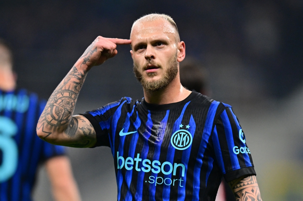  Inter Milan's Federico Dimarco celebrates scoring their first goal  