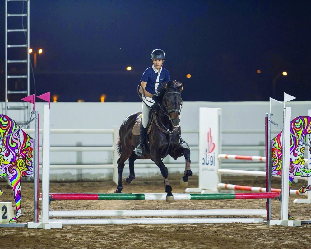 A view of a horse jumping at a height of 50 cm.