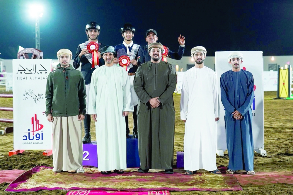 A scene from the ceremony honouring the three winners of the Ramadhan show jumping competition.