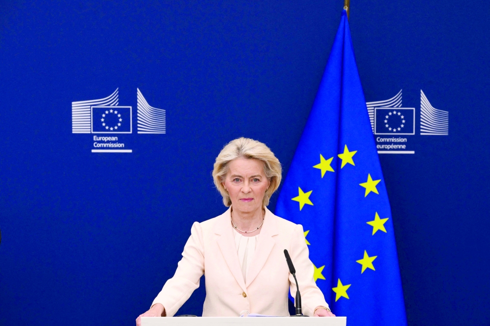 European Commission president Ursula von der Leyen attends a press conference, in Brussels. — AFP
