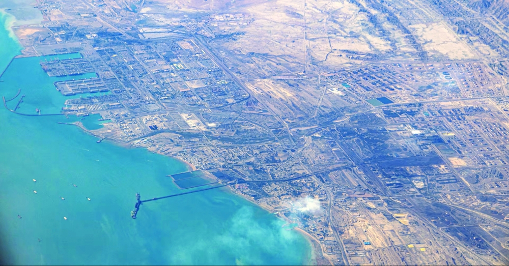 An aerial view of a port in the Strait of Hormuz. — Reuters