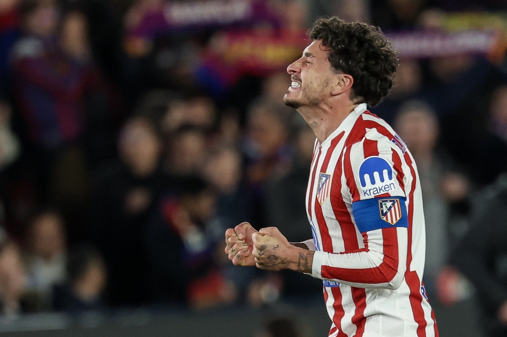 Atletico Madrid's Uruguayan defender #02 Jose Gimenez reacts 