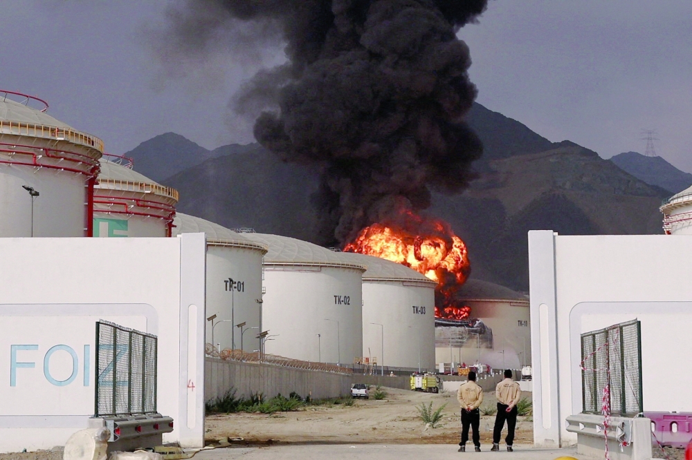 Fire and smoke rise in the Fujairah oil industry zone, in Fujairah, United Arab Emirates. — Reuters