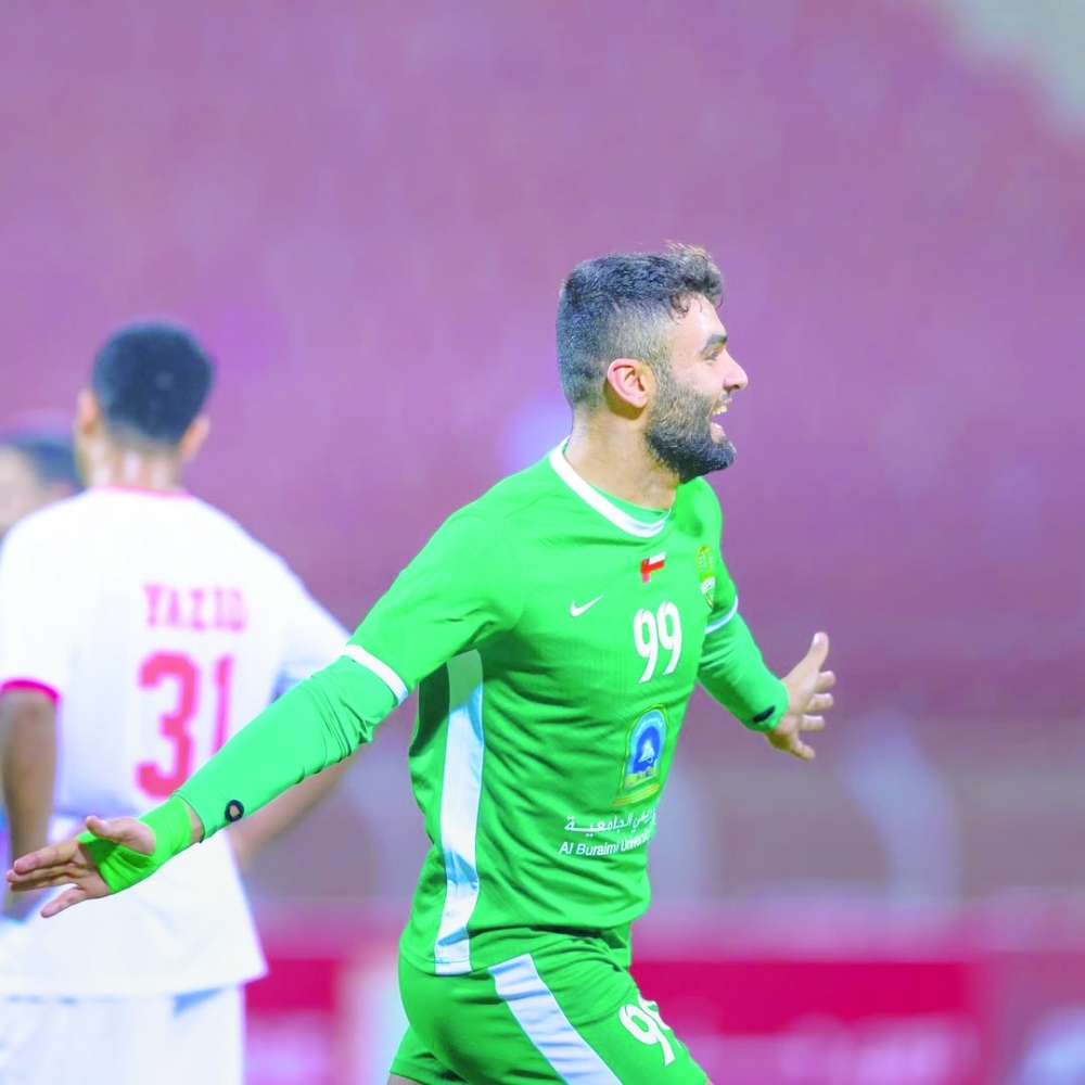 Al Nahda’s Amir Alaa celebrates after scoring against Oman Club in the Jindal League.