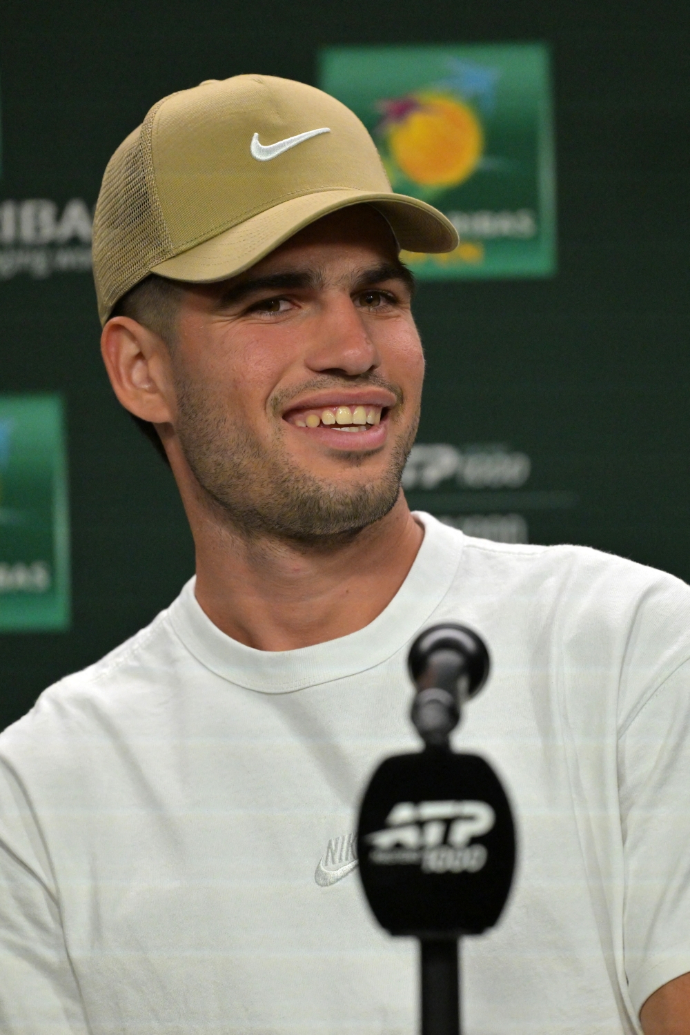  Carlos Alcaraz (ESP) speaks to the media at a news conference  