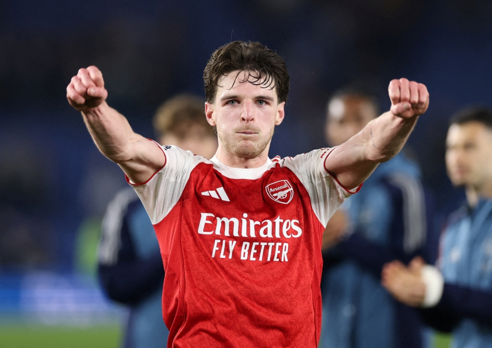  Arsenal's Declan Rice celebrates after the match  