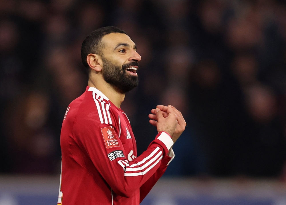  Liverpool's Mohamed Salah celebrates scoring their second goal 