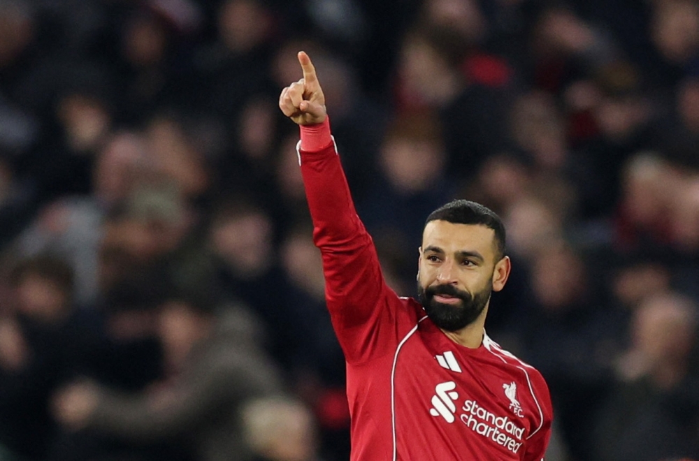  Liverpool's Mohamed Salah celebrates scoring their second goal 