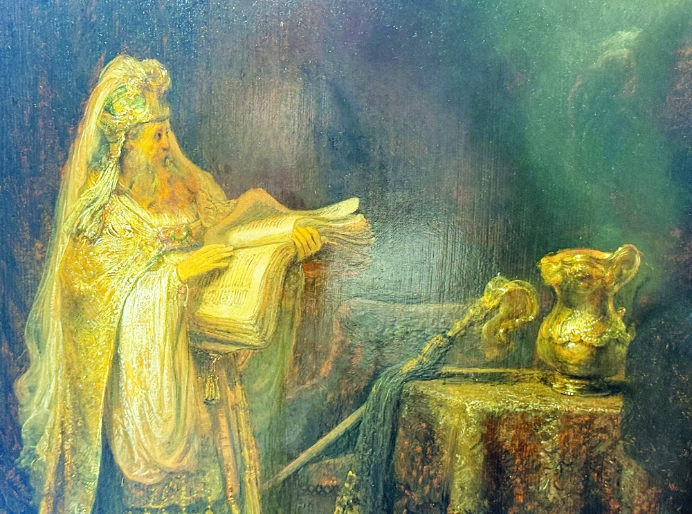 The painting "Vision of Zacharias in the Temple", identified by researchers in Amsterdam as an original work by Rembrandt, is pictured at Rijksmuseum Atelier