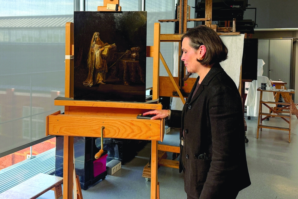 The painting "Vision of Zacharias in the Temple", identified by researchers in Amsterdam as an original work by Rembrandt, is pictured at Rijksmuseum Atelier