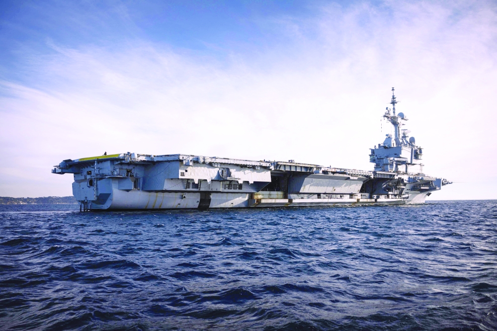 French aircraft carrier Charles-de-Gaulle sails in the Mediterranean Sea off the coast of Toulon. — AFP