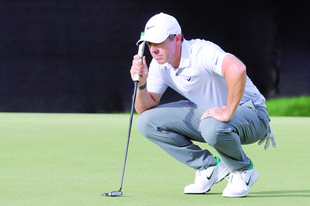 Rory McIlroy lines up a putt on the 14th green during the first round of the Arnold Palmer Invitational tournament. — Imagn Images