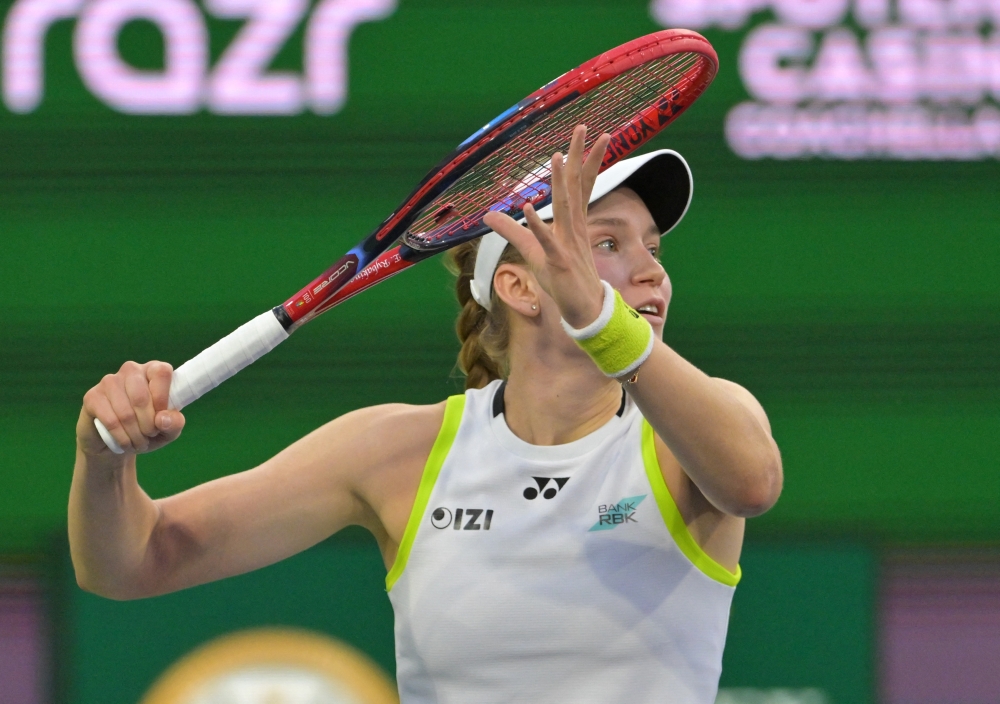 Elena Rybakina (KAZ) during her quarterfinal match defeating Jessica Pegula (USA)