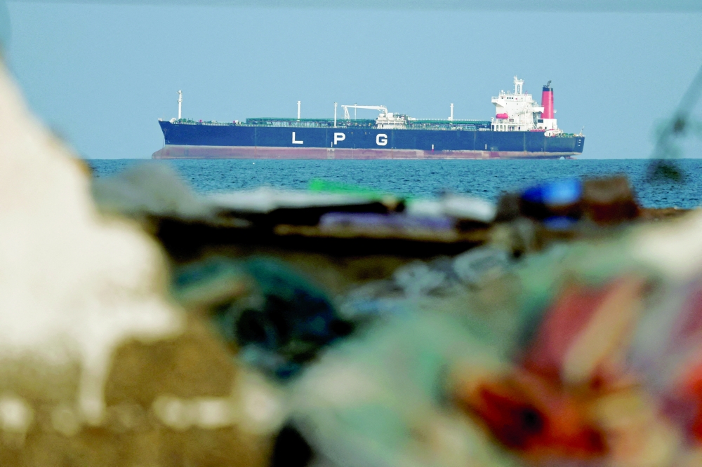 An LPG gas tanker at anchor as traffic is down in the Strait of Hormuz. — AFP